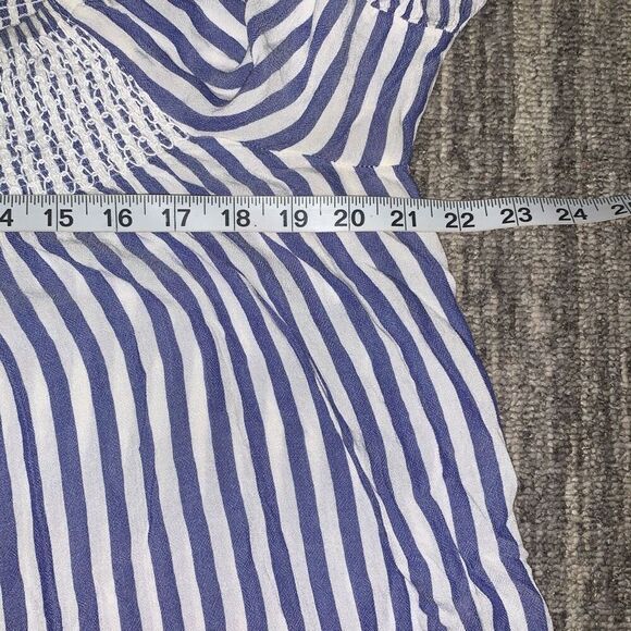 ANA A New Approach Womens Size Medium Smocked Front Blouse Blue‎ White Stripe - Picture 4 of 6